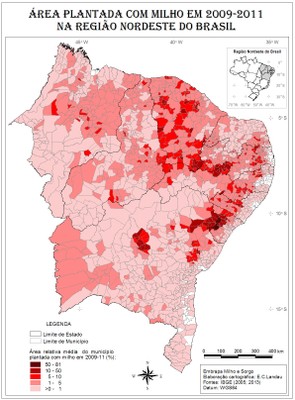 Área plantada com milho em 2009-2011 na região Nordeste do Brasil