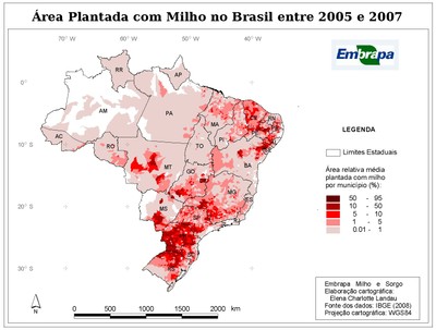 Area Plantada com Milho no Brasil entre 2005 e 2007